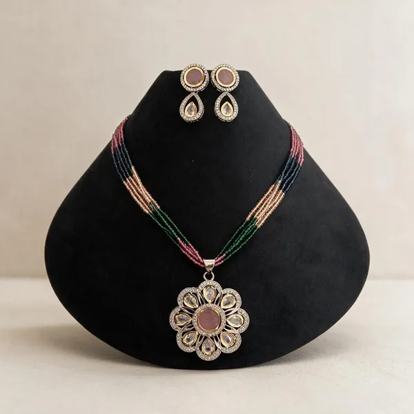 Reina_Silver_Micro_Plated_Polki_Pendant_With_Earrings_And_Multi_5_Layer_Hydro_Mala