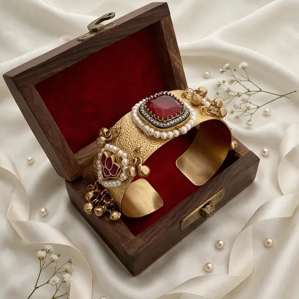 Mohana_Gold_Plated_Paachi_Kundan_Ghungroo_Red_Stone_Hand_Kada