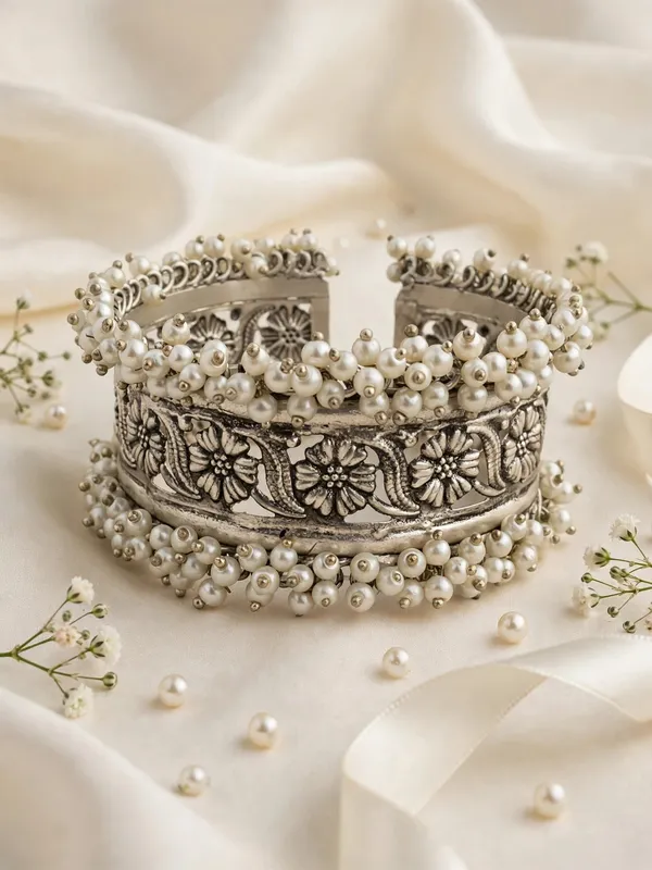 Yael_Silver_Plated_Cluster_Pearl_Hand_Kada