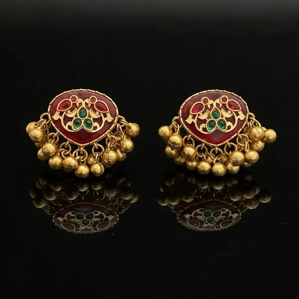 Maahita_Red_Monalisa_Stone_Ghungroo_Gold_Plated_Stud_Earring