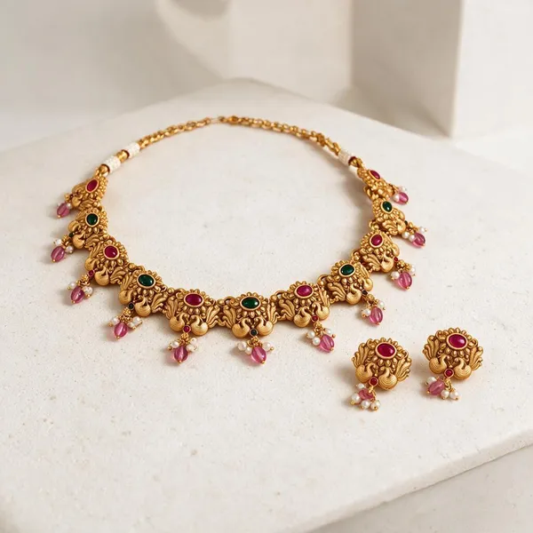 Sabaa_Gold-Plated_Temple_Stone_&_Pearl_Necklace_Set