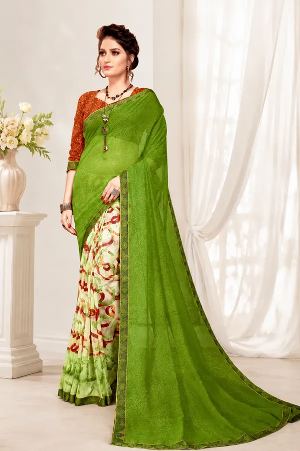 Green_Georgette_Printed_Saree_For_Women