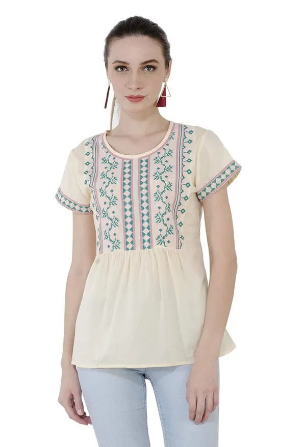 Ivory_Cotton_Embroidered_Half_Sleeve_Peplum_Top_For_Women