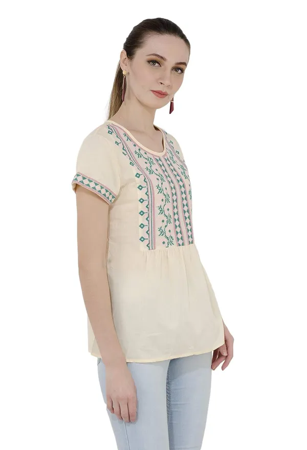 Ivory_Cotton_Embroidered_Half_Sleeve_Peplum_Top_For_Women