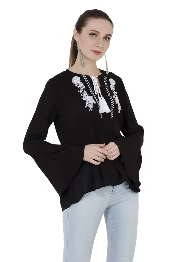 Black_Rayon_Embroidered_Long_Sleeve_Top_For_Women