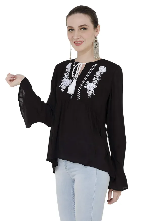 Black_Rayon_Embroidered_Long_Sleeve_Top_For_Women