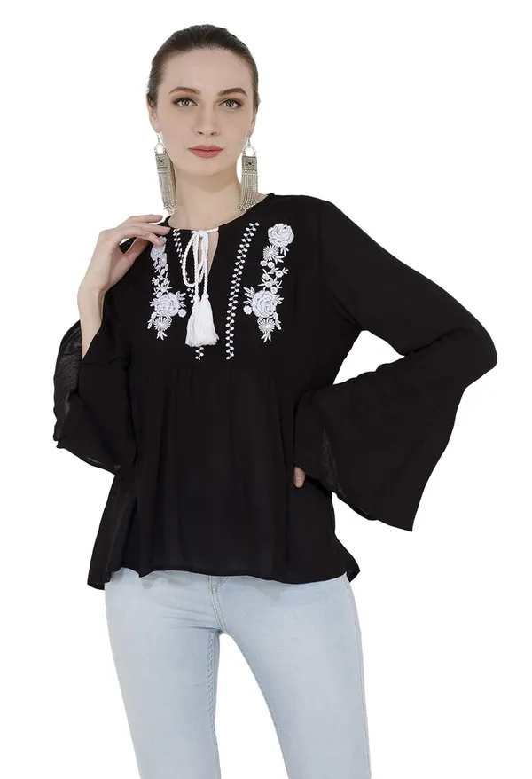 Black_Rayon_Embroidered_Long_Sleeve_Top_For_Women