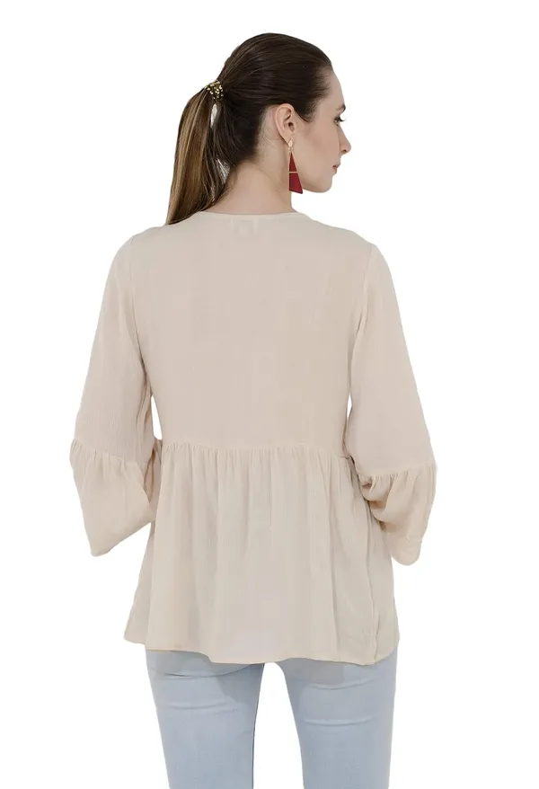 Ivory_Rayon_Embroidered_3/4_Sleeve_Top_For_Women