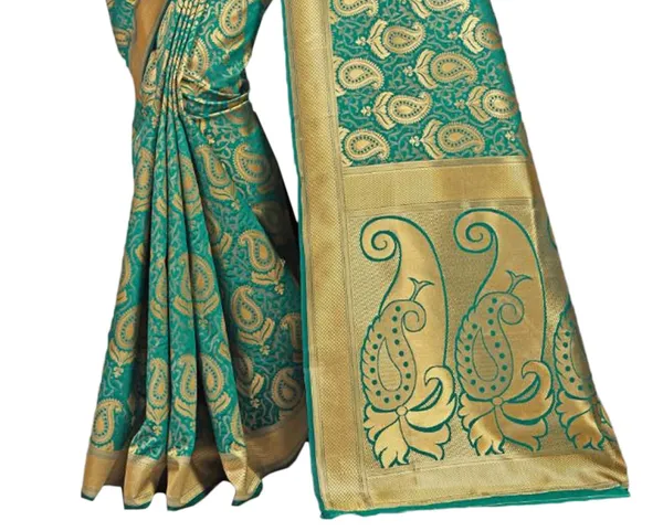 Teal_Banarasi_Silk_Saree_With_Blouse_Piece_For_Women