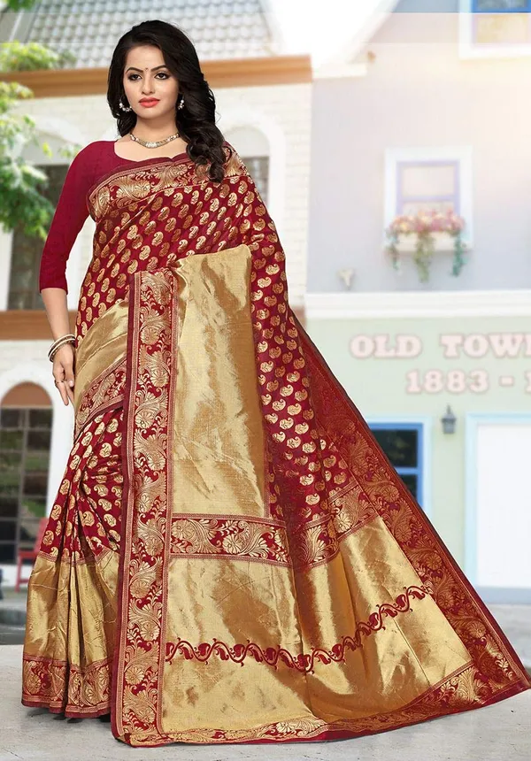 Maroon_Banarasi_Silk_Handloom_Saree_For_Women