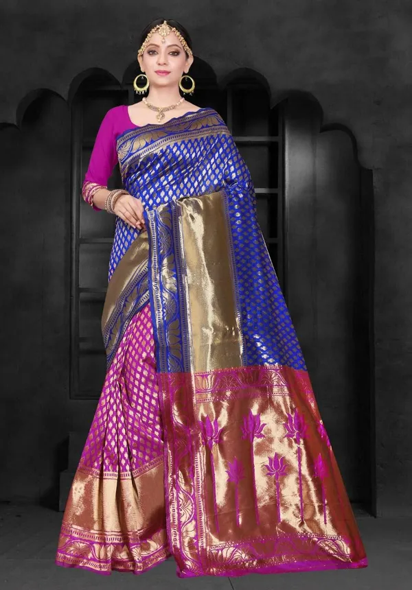 Magenta_Handloom_Silk_Contrast_Pallu_Saree_For_Women