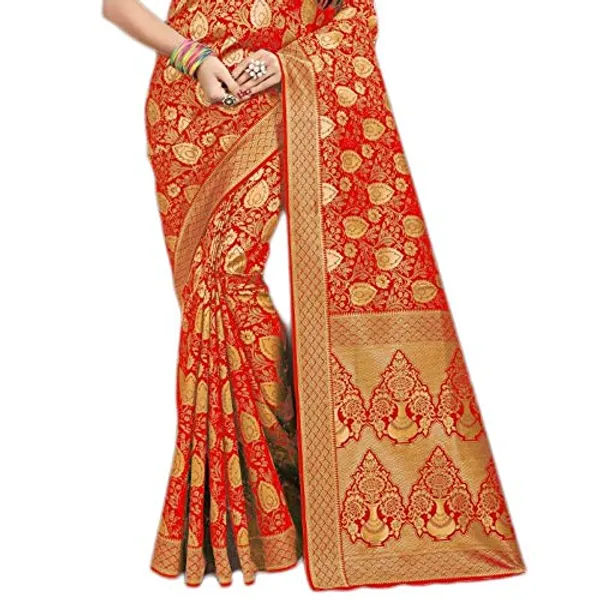 Red_Banarasi_Silk_Saree_With_Blouse_Piece_For_Women