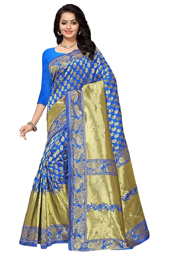 Blue_Banarasi_Silk_Handloom_Saree_With_Blouse_Piece_For_Women
