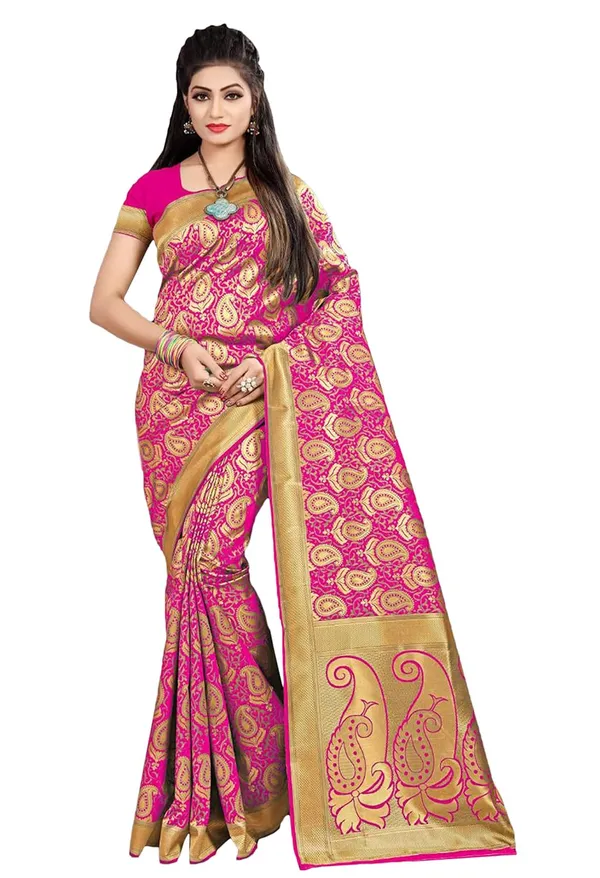 Pink_Banarasi_Silk_Saree_With_Blouse_Piece_For_Women