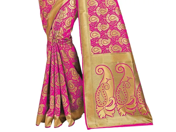 Pink_Banarasi_Silk_Saree_With_Blouse_Piece_For_Women