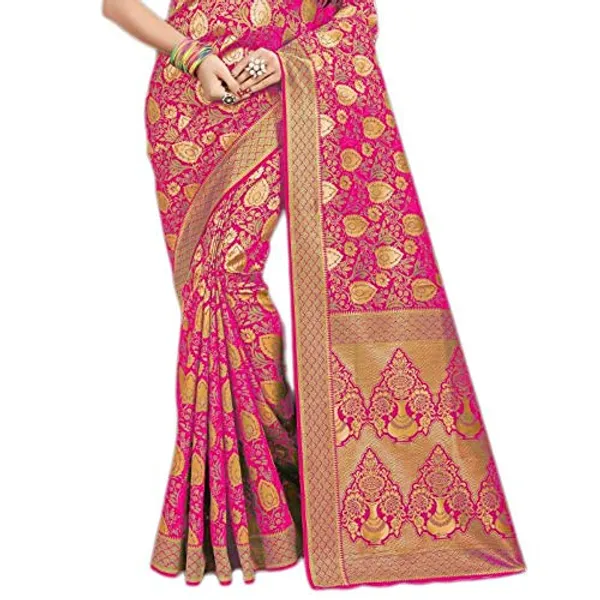 Pink_Banarasi_Silk_Paisley_Saree_With_Blouse_Piece_For_Women