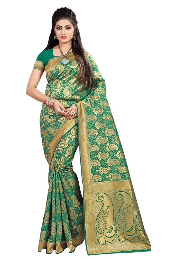 Green_Banarasi_Silk_Saree_With_Blouse_Piece_For_Women