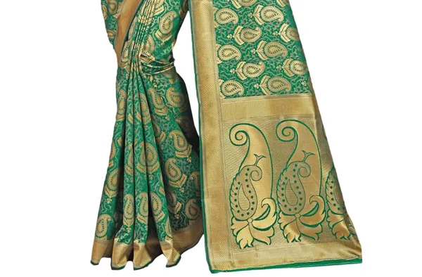 Green_Banarasi_Silk_Saree_With_Blouse_Piece_For_Women