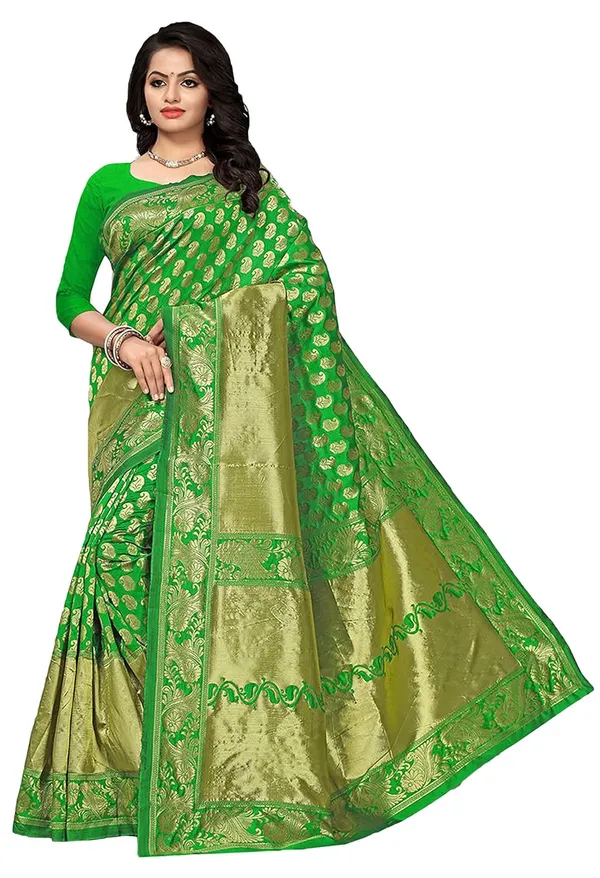 Green_Banarasi_Silk_Handloom_Saree_With_Blouse_Piece_For_Women