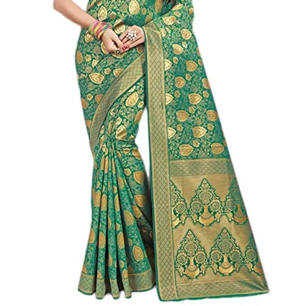 Green_Banarasi_Silk_Saree_With_Blouse_Piece_For_Women