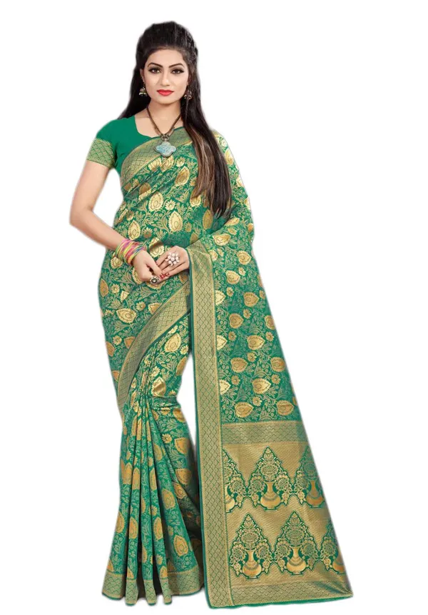 Green_Banarasi_Silk_Saree_With_Blouse_Piece_For_Women