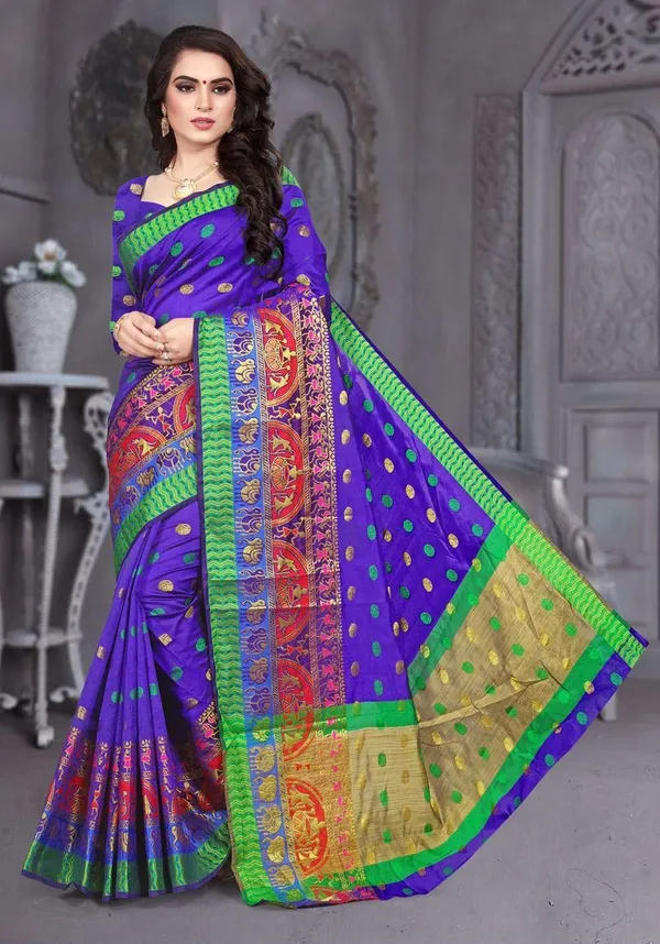 Blue_Handloom_Silk_Elephant_Zari_Work_Saree_For_Women