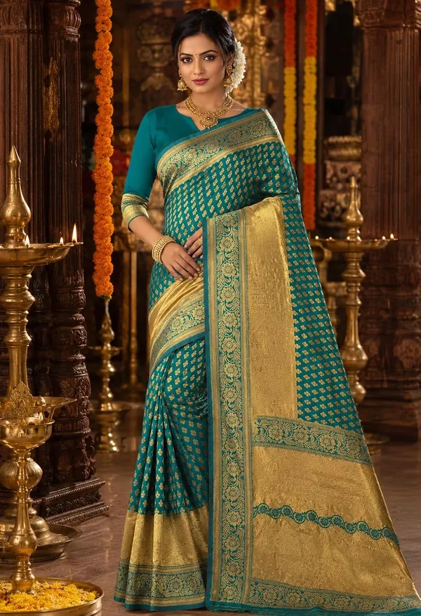 Teal_Handloom_Silk_Zari_Work_Saree_For_Women