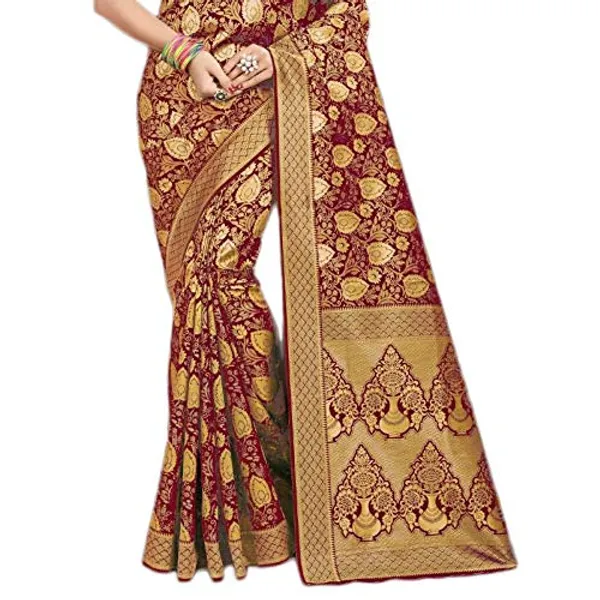 Maroon_Banarasi_Silk_Saree_With_Blouse_Piece_For_Women