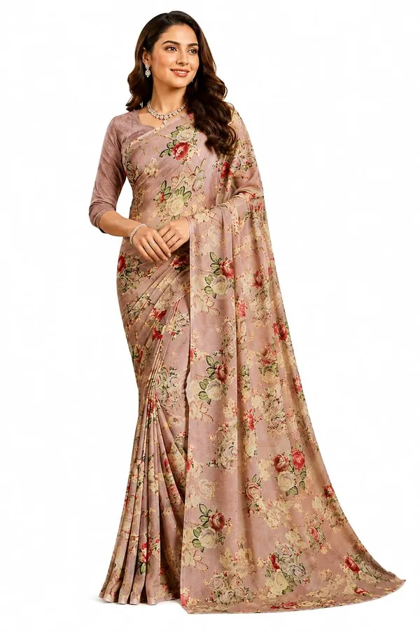 Peach_Georgette_Floral_Print_Saree_For_Women