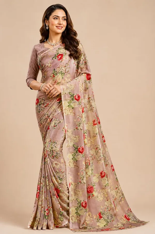 Peach_Georgette_Floral_Print_Saree_For_Women