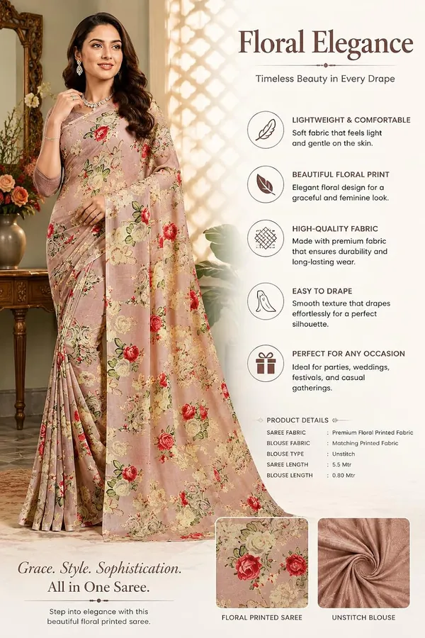 Peach_Georgette_Floral_Print_Saree_For_Women