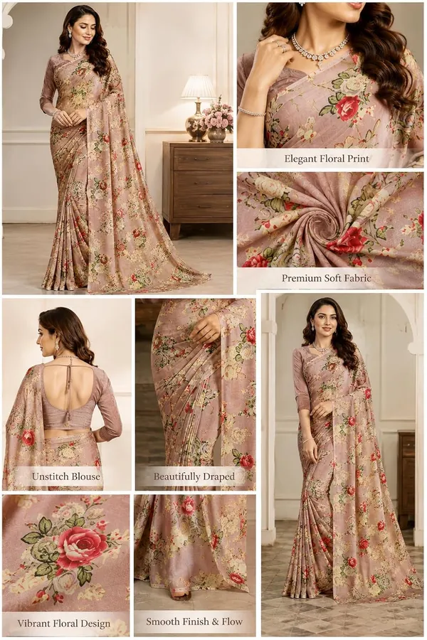 Peach_Georgette_Floral_Print_Saree_For_Women