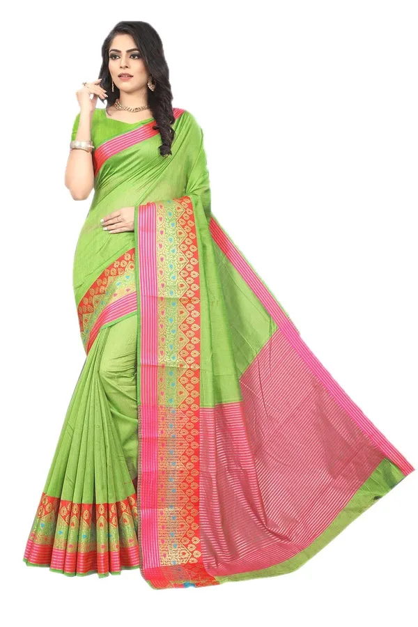 Green_Cotton_Silk_Saree_For_Women