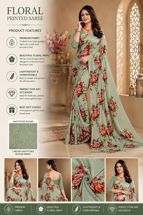 Pista_Georgette_Floral_Print_Saree_For_Women