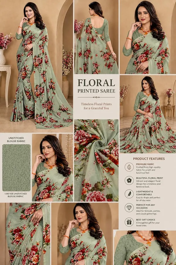 Pista_Georgette_Floral_Print_Saree_For_Women
