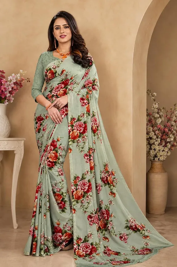 Pista_Georgette_Floral_Print_Saree_For_Women