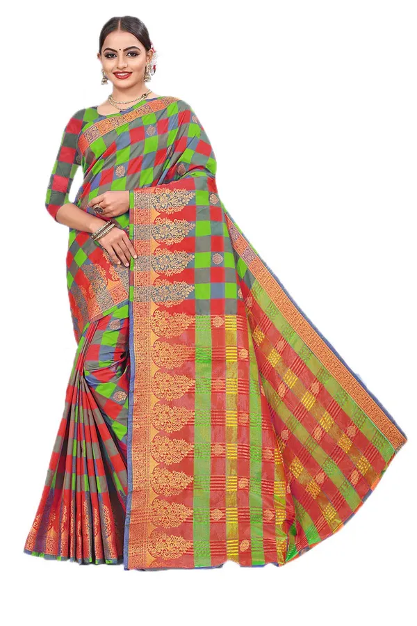 Orange_Cotton_Silk_Zari_Jacquard_Saree_With_Blouse_For_Women
