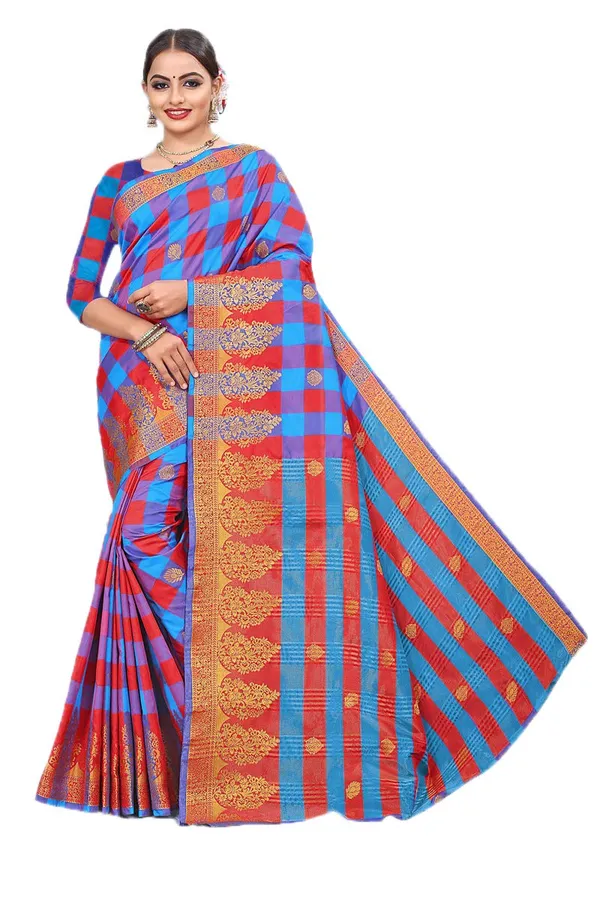 Sky_Blue_Cotton_Silk_Zari_Jacquard_Saree_With_Blouse_For_Women