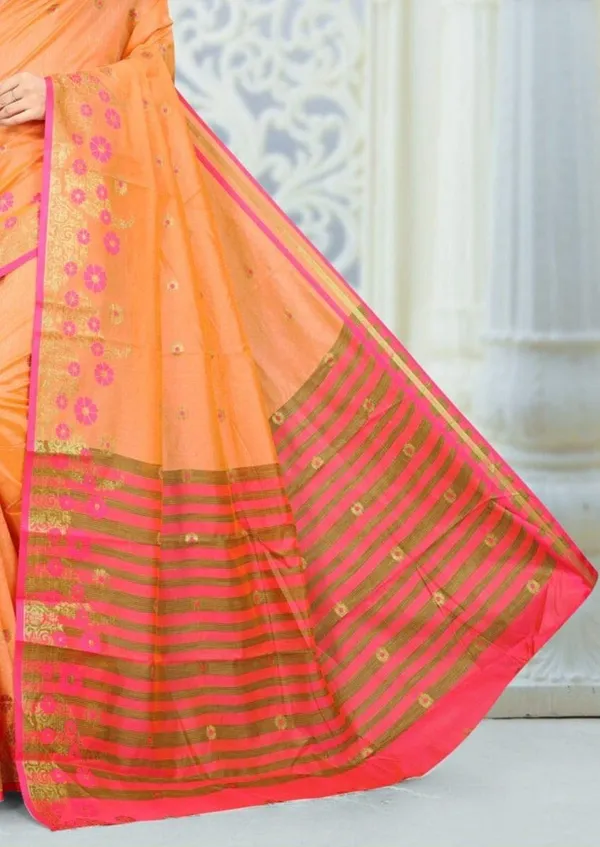 Light_Orange_Cotton_Silk_Saree_With_Blouse_Piece_For_Women