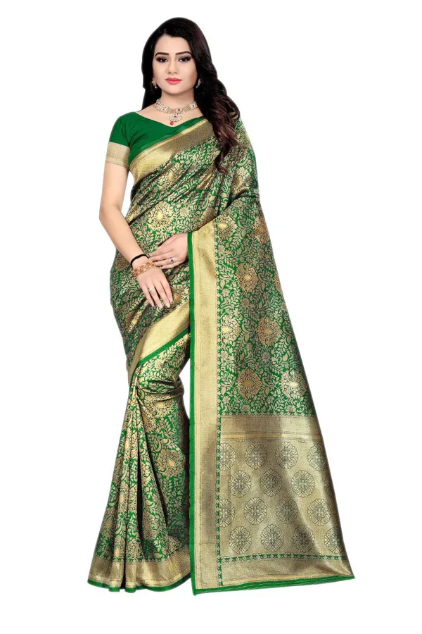 Dark_Green_Handloom_Silk_Zari_Work_Saree_For_Women