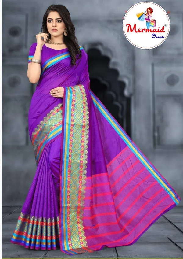 Violet_Cotton_Silk_Saree_With_Blouse_Piece_For_Women