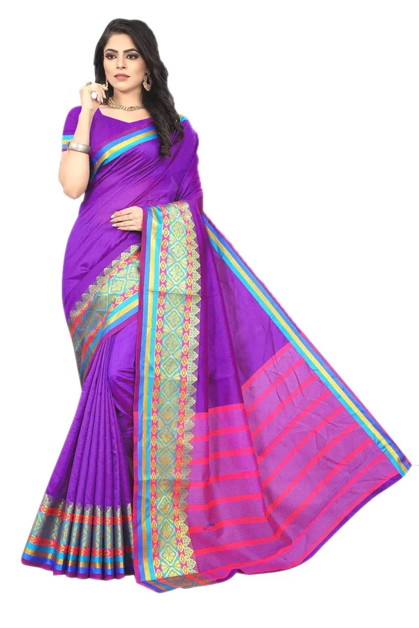Violet_Cotton_Silk_Saree_With_Blouse_Piece_For_Women