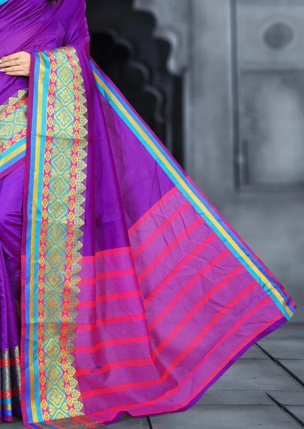 Violet_Cotton_Silk_Saree_With_Blouse_Piece_For_Women