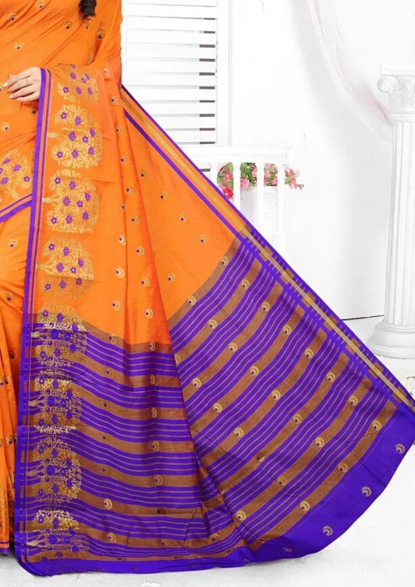 Orange_Cotton_Silk_Saree_With_Blouse_Piece_For_Women