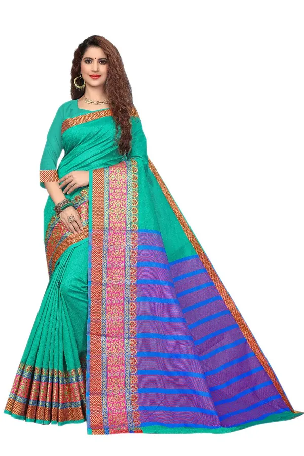 Teal_Cotton_Silk_Handloom_Saree_For_Women