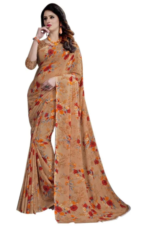 Peach_Georgette_Floral_Print_Saree_For_Women