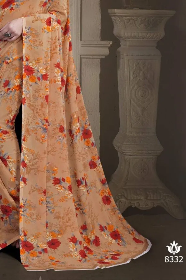 Peach_Georgette_Floral_Print_Saree_For_Women