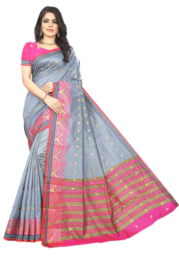 Grey_Cotton_Silk_Saree_With_Blouse_Piece_For_Women