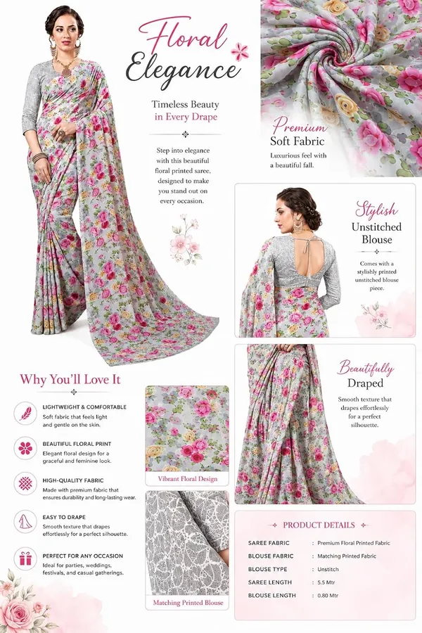 Grey_Georgette_Floral_Print_Saree_For_Women