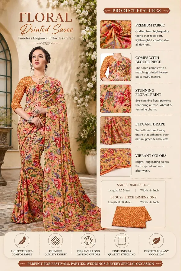 Light_Orange_Georgette_Floral_Print_Saree_For_Women